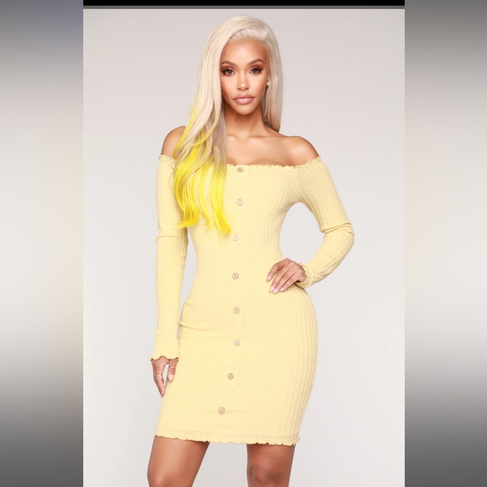 Fashion Nova Yellow Off-Shoulder mini Dress Size Small